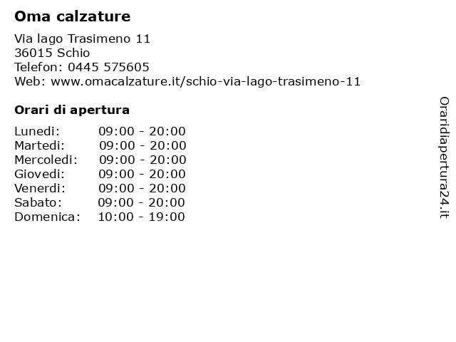 Orari di apertura Oma calzature Via lago Trasimeno
